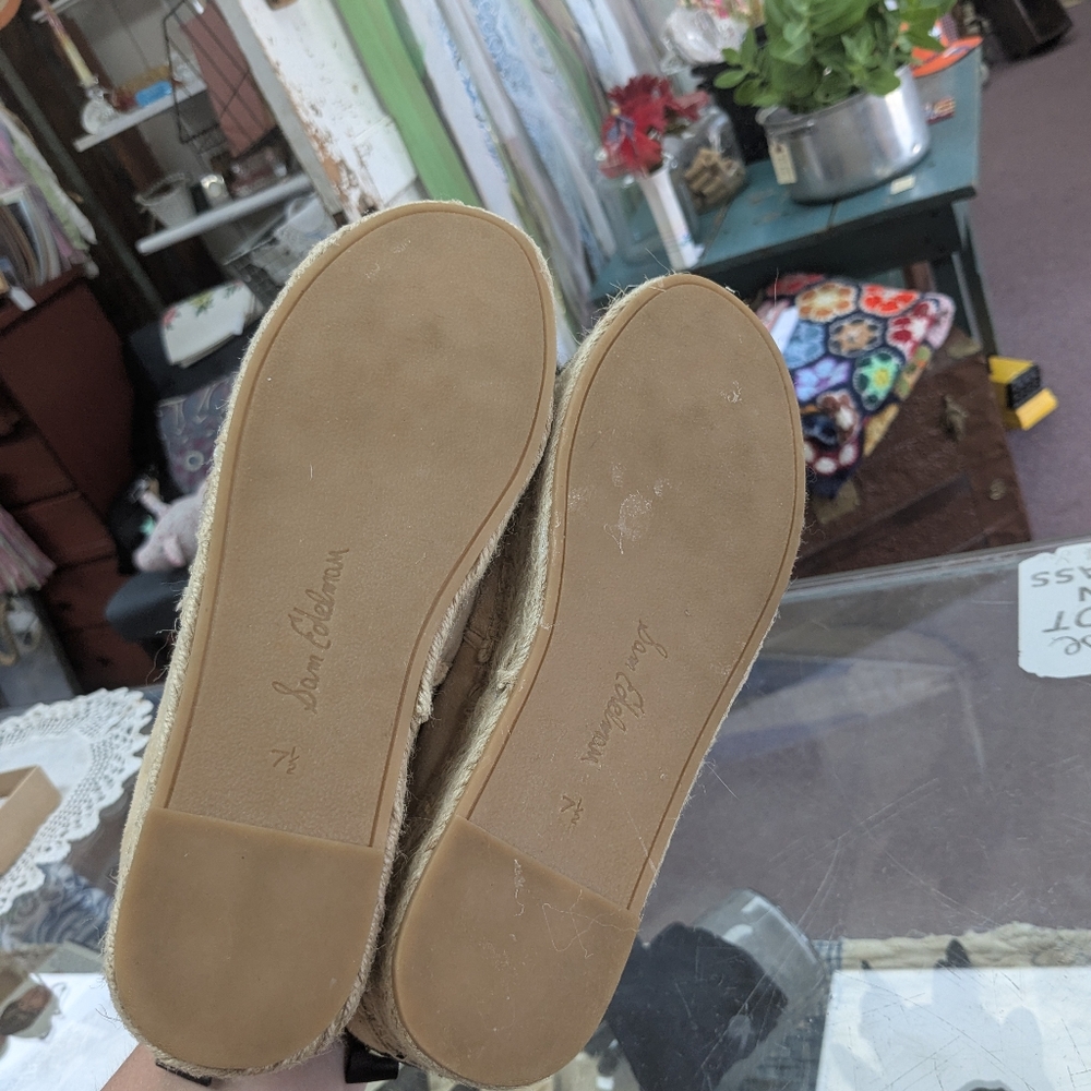 Sam Edelman Celton Leather Espadrille Pearl Beaded Platform Shoes 7.5 Tan Brown - Picture 3 of 5